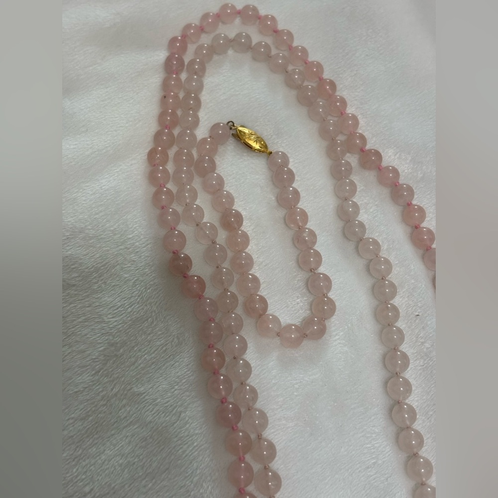 Rose Quartz Beaded Strand NECKLACE & bracelet set PINK 3 pieces Multi Strand